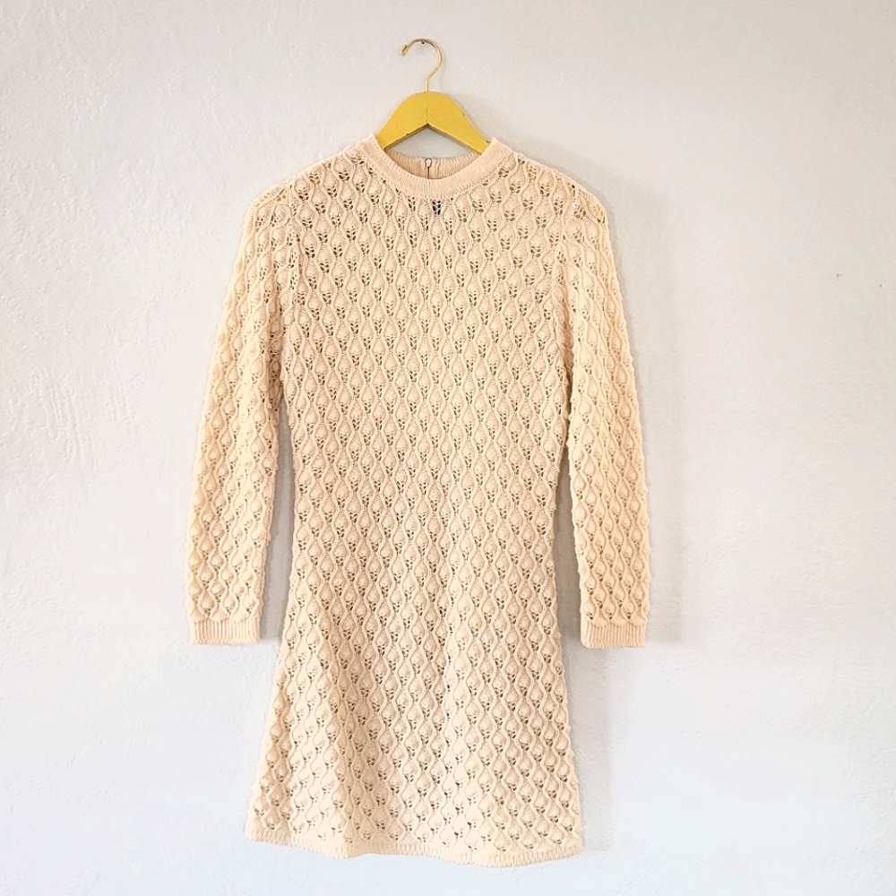 Vintage 1970's Cream Knite Sweater Dress sz small